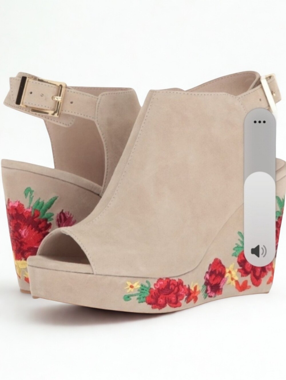 Kenneth Cole Orla Rose Floral Wedge Sandals Tan Women's Size 9